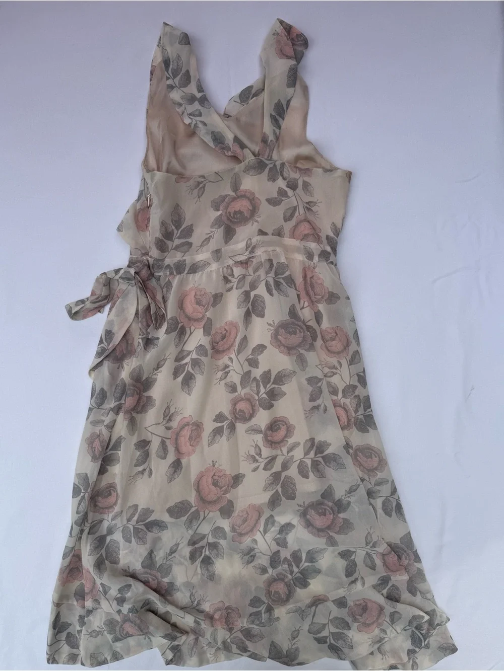 Joyfolie Cream Floral Wrap Jumpsuit with Pink Rose Print